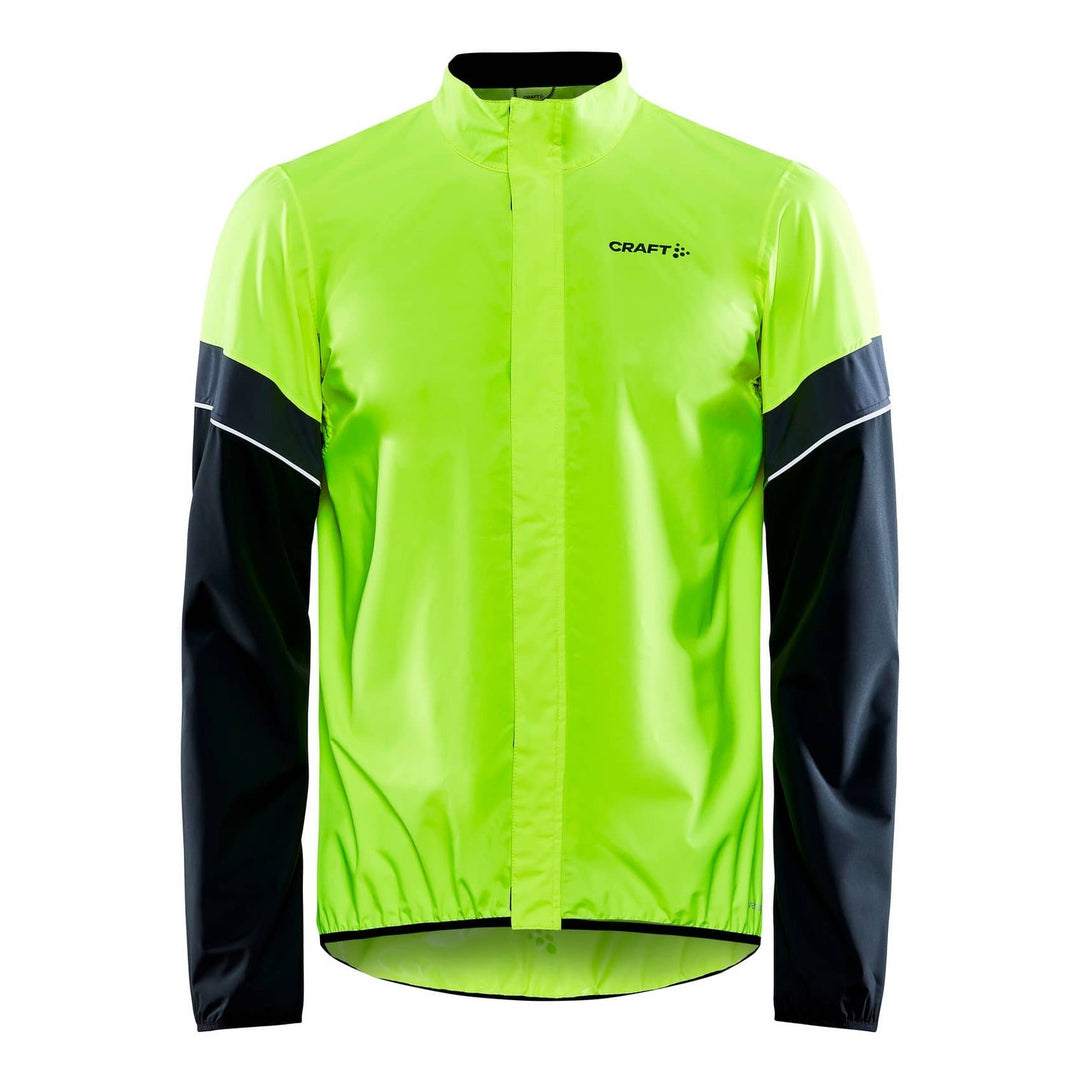 Bright green cycling jacket with black sleeves on a white background