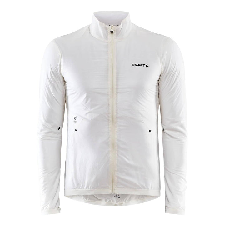 White jacket with a brand logo on a white background