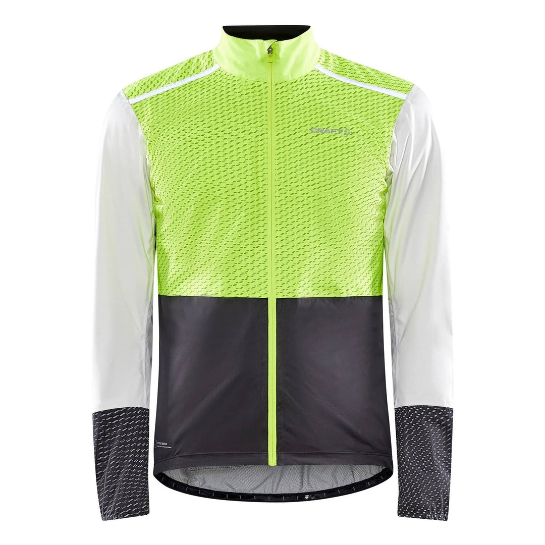 Reflective cycling jacket with a gradient design on a white background