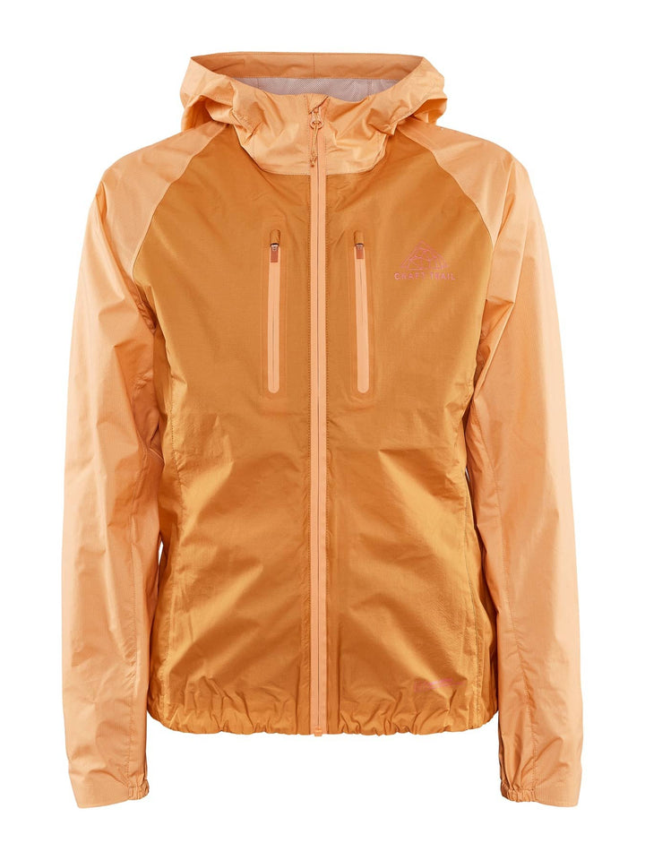 Craft Pro Trail 2L Light Weight Jacket Women’s in Peach Desert, breathable 2-layer trail running jacket with reflective details and lightweight protection.
