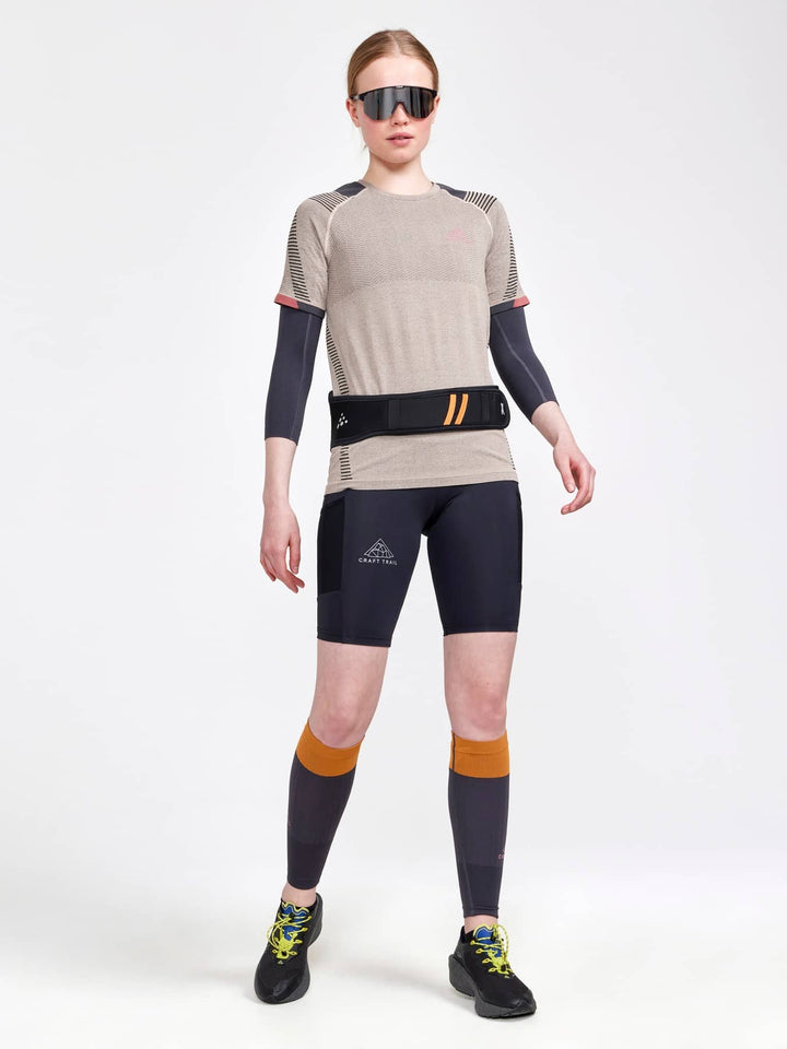 Craft Pro Trail Fuseknit SS Tee Women’s with advanced ventilated Fuseknit fabric and lightweight performance fit. ON MODEL