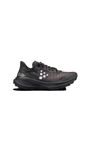 Black running shoe on a beige background