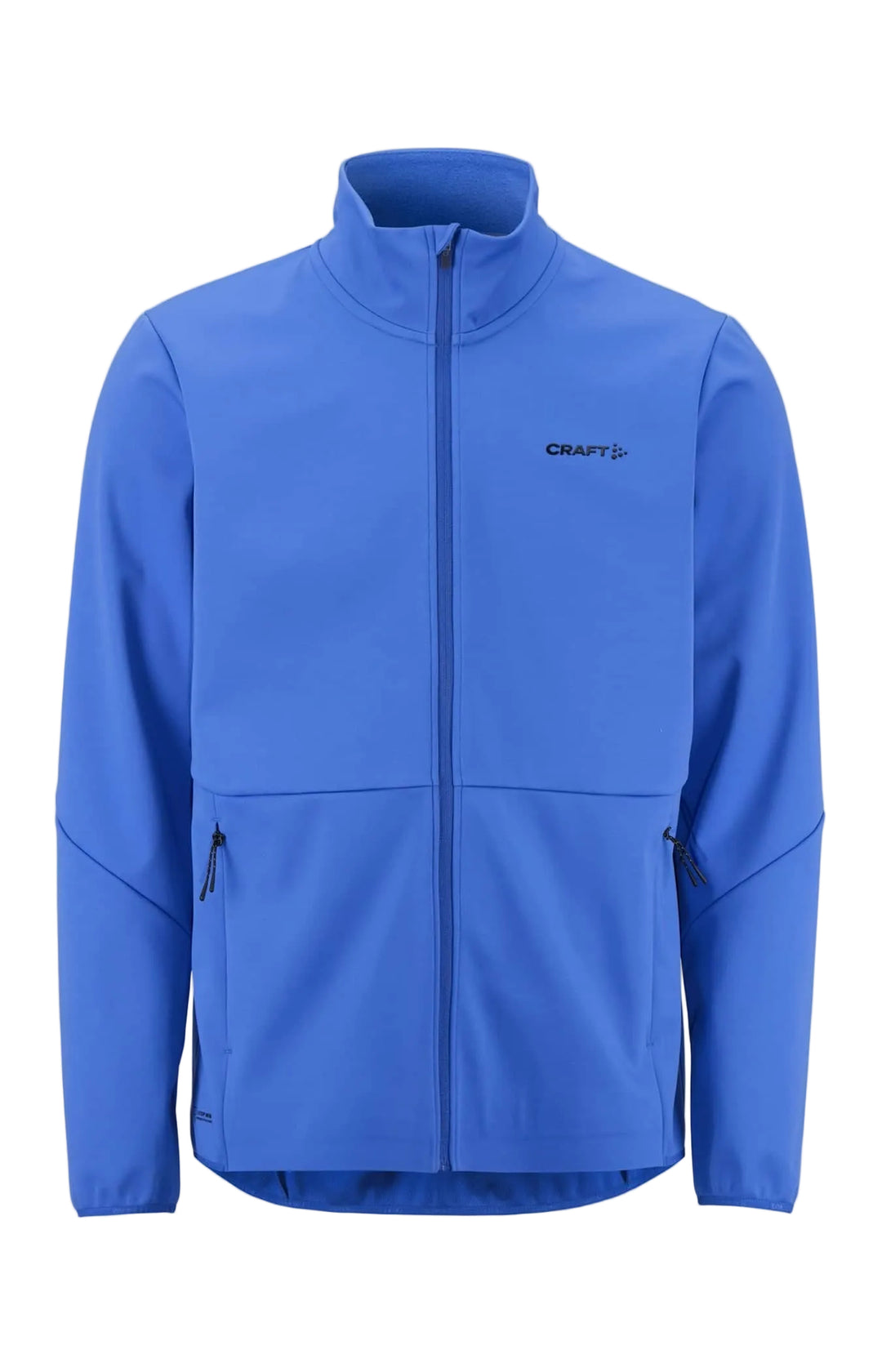 Blue jacket with a brand logo on a white background