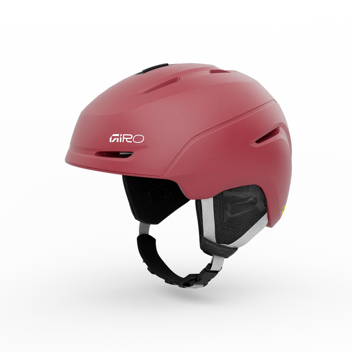 Matte red Giro Neo Jr. MIPS Kids Ski Helmet with MIPS impact protection, adjustable fit system, and lightweight In-Mold construction.