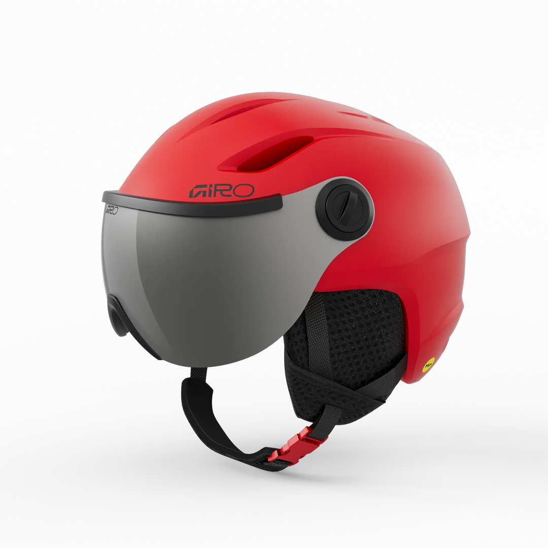 Giro Buzz MIPS Kids Ski Helmet with MIPS protection, adjustable fit system, and lightweight In-Mold construction. red