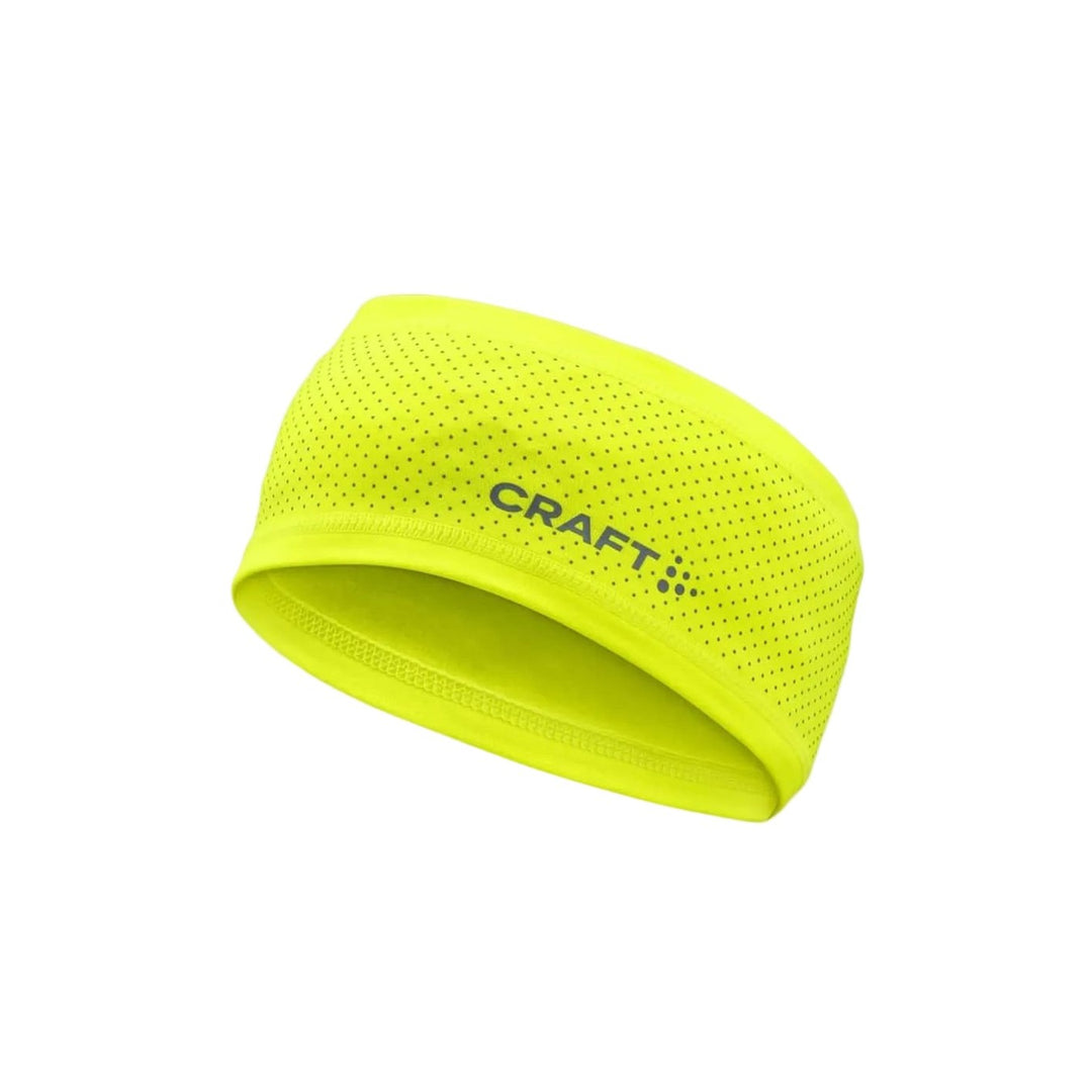 Bright yellow headband with 'Craft' logo on a beige background
