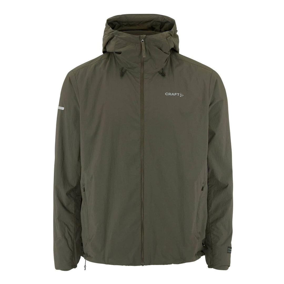 Green jacket with a hood on a white background