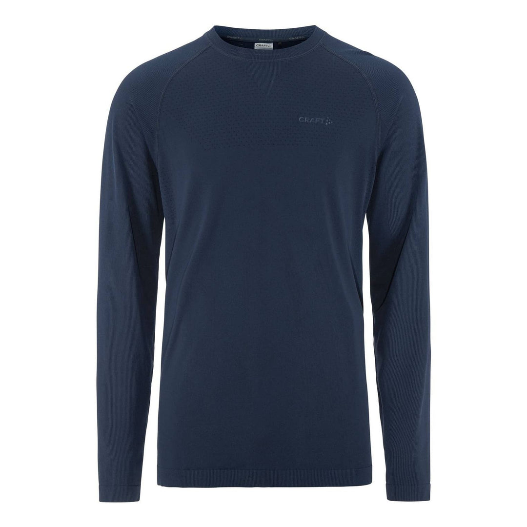 Navy long-sleeve shirt with a brand logo on a white background