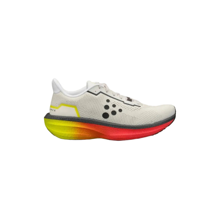 Sneaker with a multicolored sole on a beige background