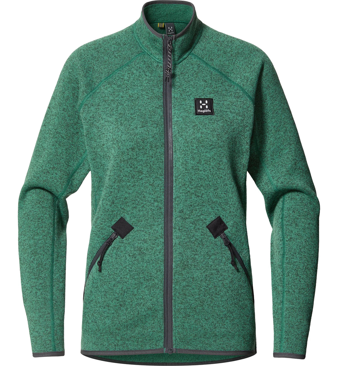 Green fleece jacket with a brand logo on a white background