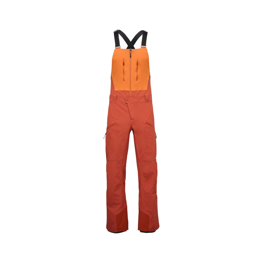 Burnt Sienna Black Diamond Men’s Recon Stretch Bibs with BD.dry 3-layer waterproof fabric, stretch construction, full-length vents, and reinforced insteps.