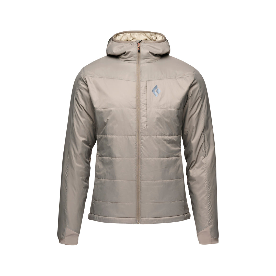 Black Diamond Men’s Solution 2.0 Hoody with lightweight synthetic insulation, stretch-woven outer fabric, insulated hood, and athletic performance fit. Walnut