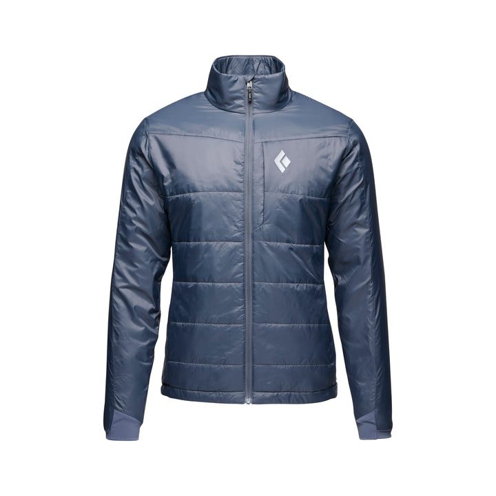 Black Diamond Men’s Solution 2.0 Jacket with lightweight synthetic insulation, stretch-woven outer fabric, full-zip design, and athletic performance fit. Charcoal