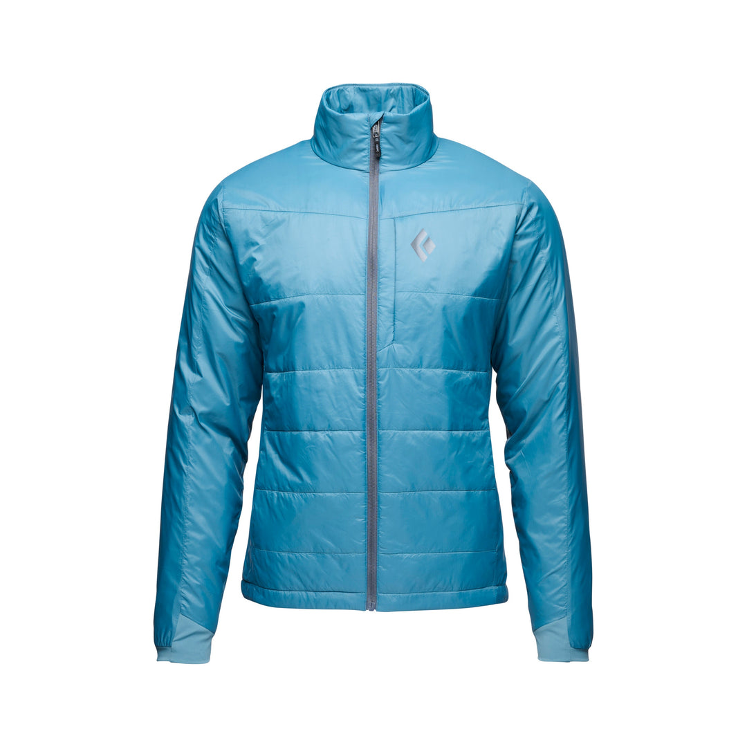 Black Diamond Men’s Solution 2.0 Jacket with lightweight synthetic insulation, stretch-woven outer fabric, full-zip design, and athletic performance fit. Creek blue
