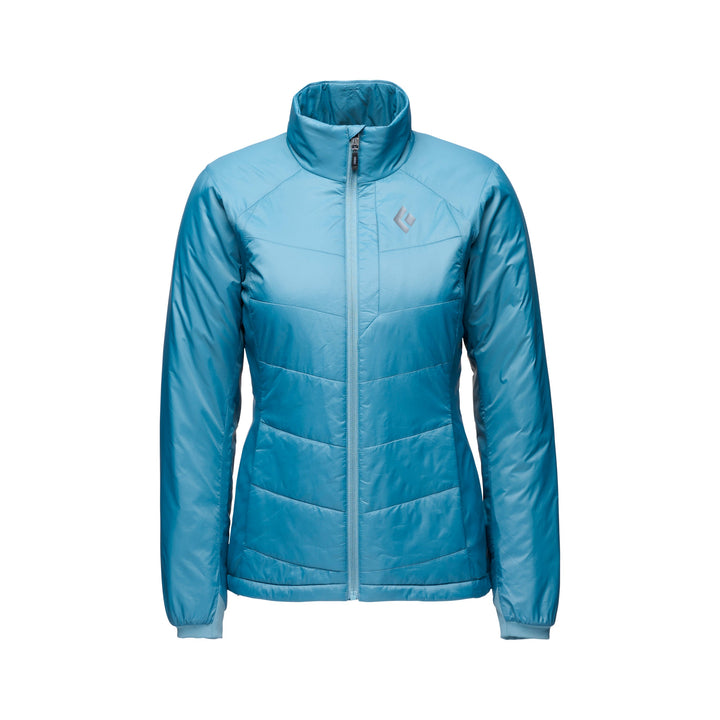 Black Diamond Women’s Solution 2.0 Jacket with synthetic insulation, stretch-woven outer fabric, full zip, and women’s-specific performance fit. Creek Blue