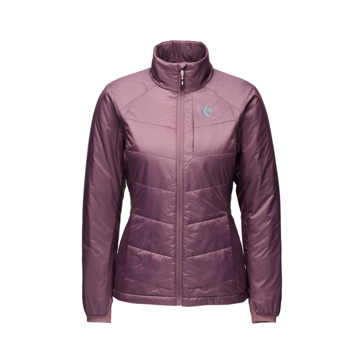 Black Diamond Women’s Solution 2.0 Jacket with synthetic insulation, stretch-woven outer fabric, full zip, and women’s-specific performance fit. Fig colour