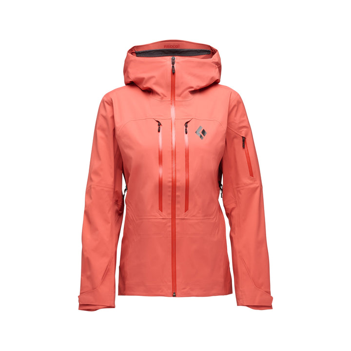 Black Diamond Women’s Recon LT Stretch Shell Jacket with BD.dry 3-layer waterproof membrane, four-way stretch fabric, pit zips, and women’s-specific alpine fit.