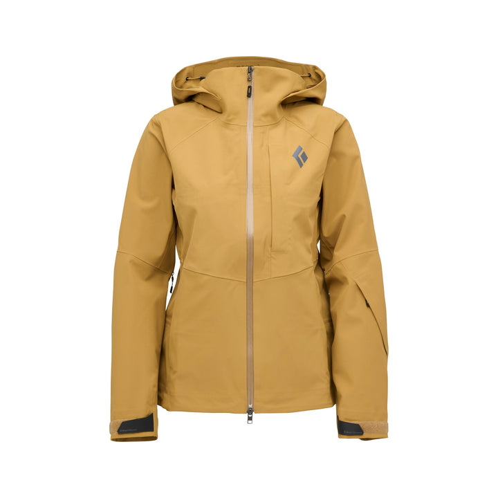 Black Diamond Women’s Recon Stretch Shell Jacket with BD.dry 3-layer waterproof membrane, mechanical stretch fabric, pit zips, and women’s-specific fit.