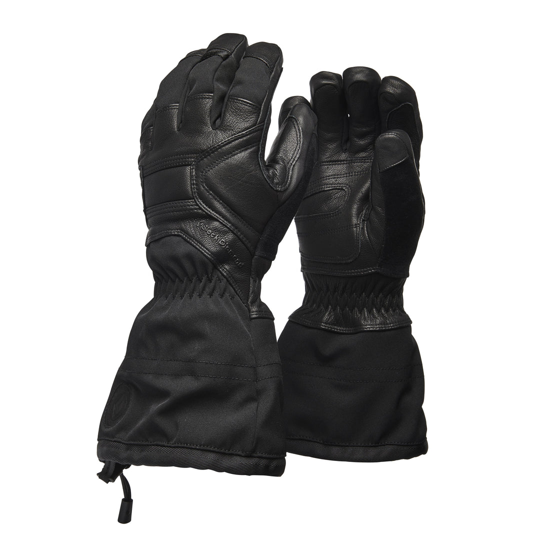 Black Diamond Guide Gloves with GORE-TEX waterproofing, goat leather shell, PrimaLoft Gold insulation, and removable liner for extreme cold protection.