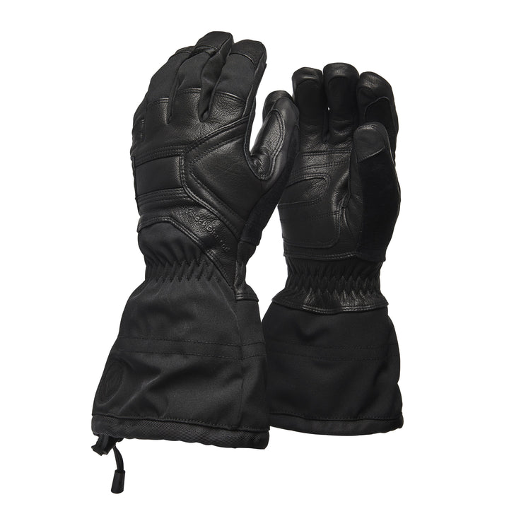 Black Diamond Guide Gloves with GORE-TEX waterproofing, goat leather shell, PrimaLoft Gold insulation, and removable liner for extreme cold protection.