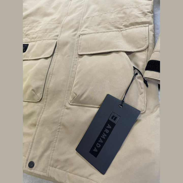 Armada Lunara 2L Insulated Jacket with waterproof shell, mapped insulation, adjustable hood, and powder skirt. close up