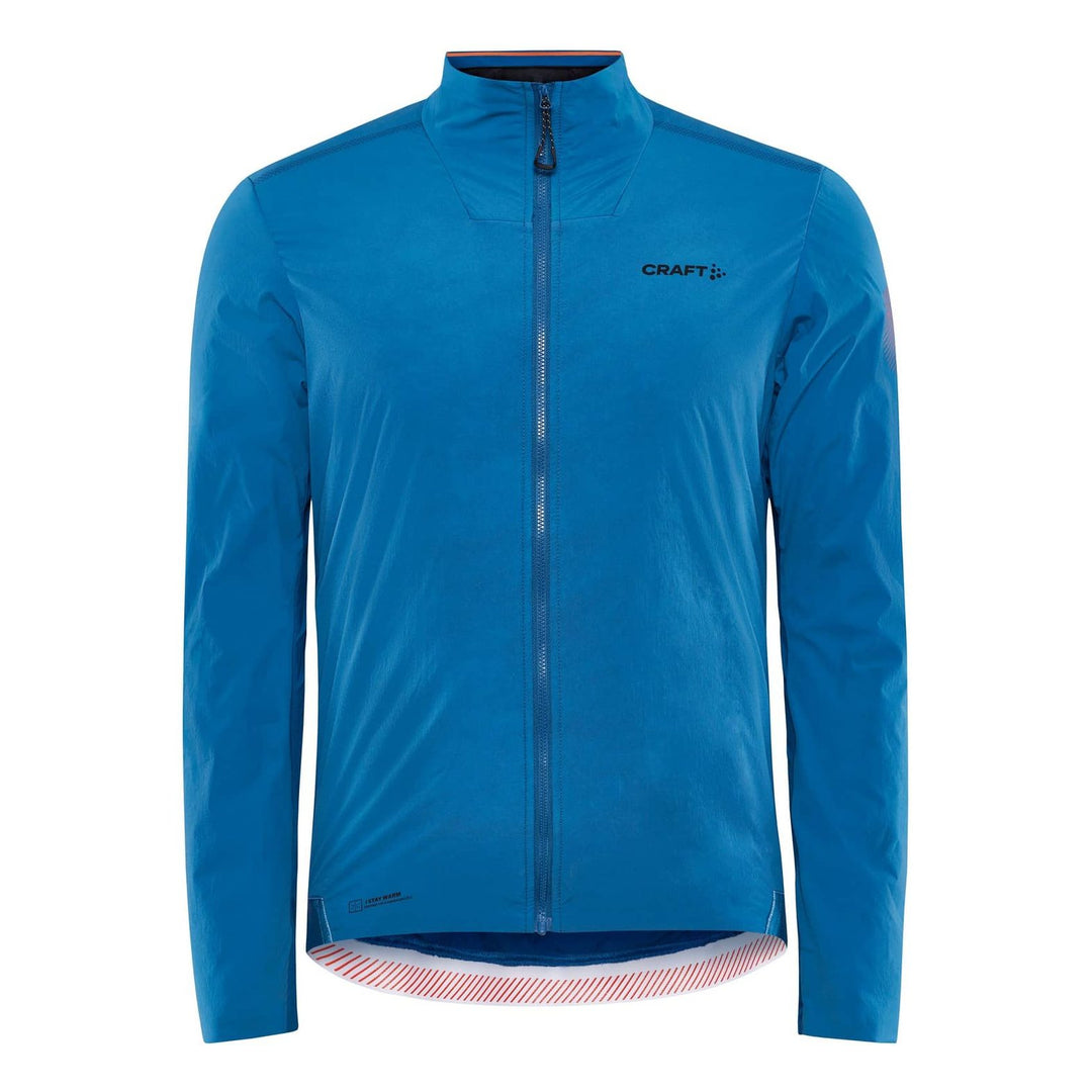 Blue cycling jacket with Craft logo on a white background