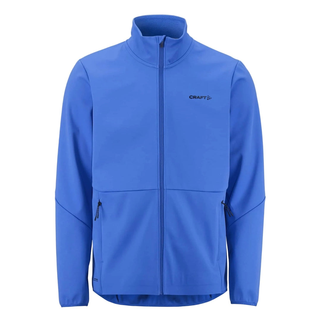 Blue jacket with a brand logo on a white background