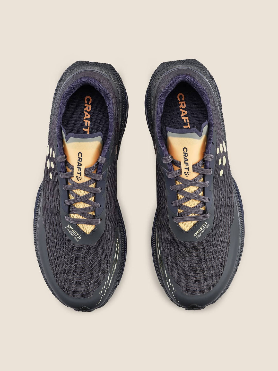Pair of black running shoes with &