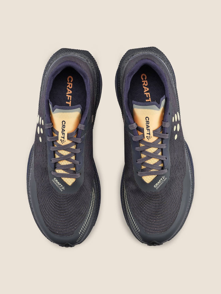 Pair of black running shoes with &