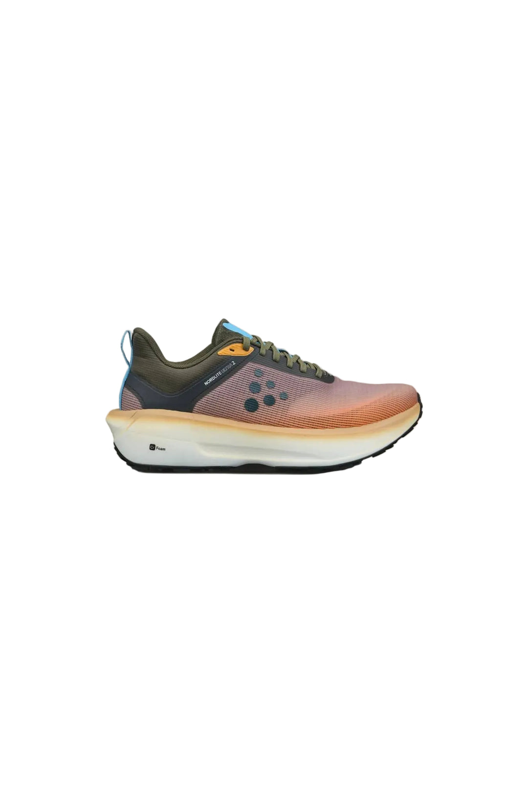 Multicolored running shoe on a beige background