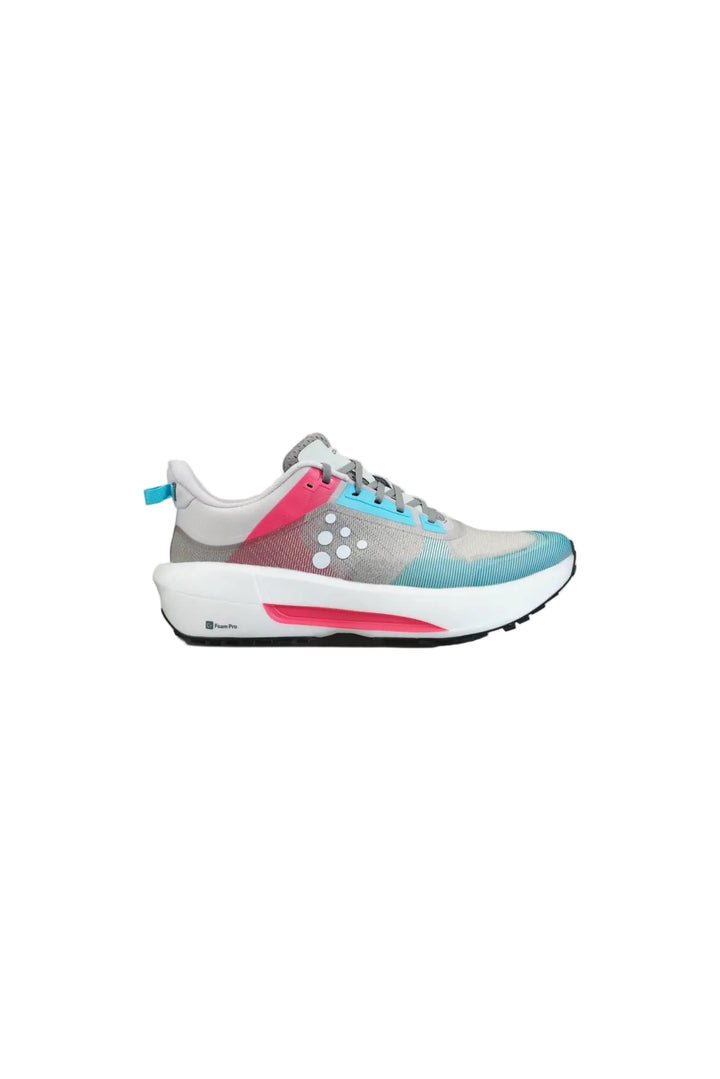 Multicolored running shoe on a white background