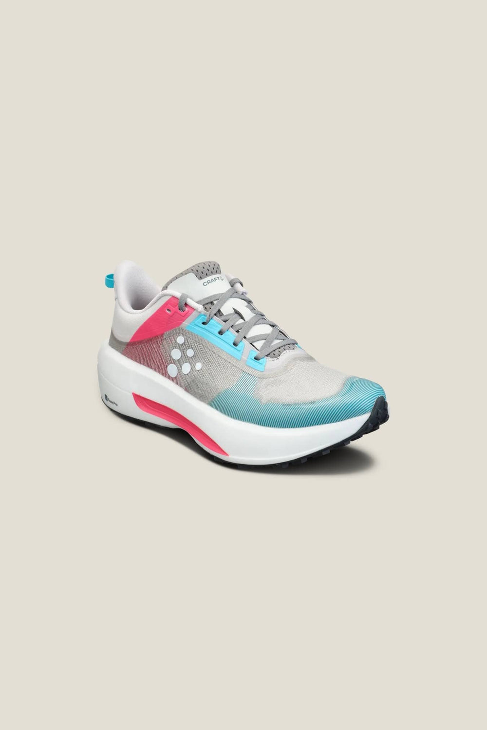 Multicolored running shoe on a beige background