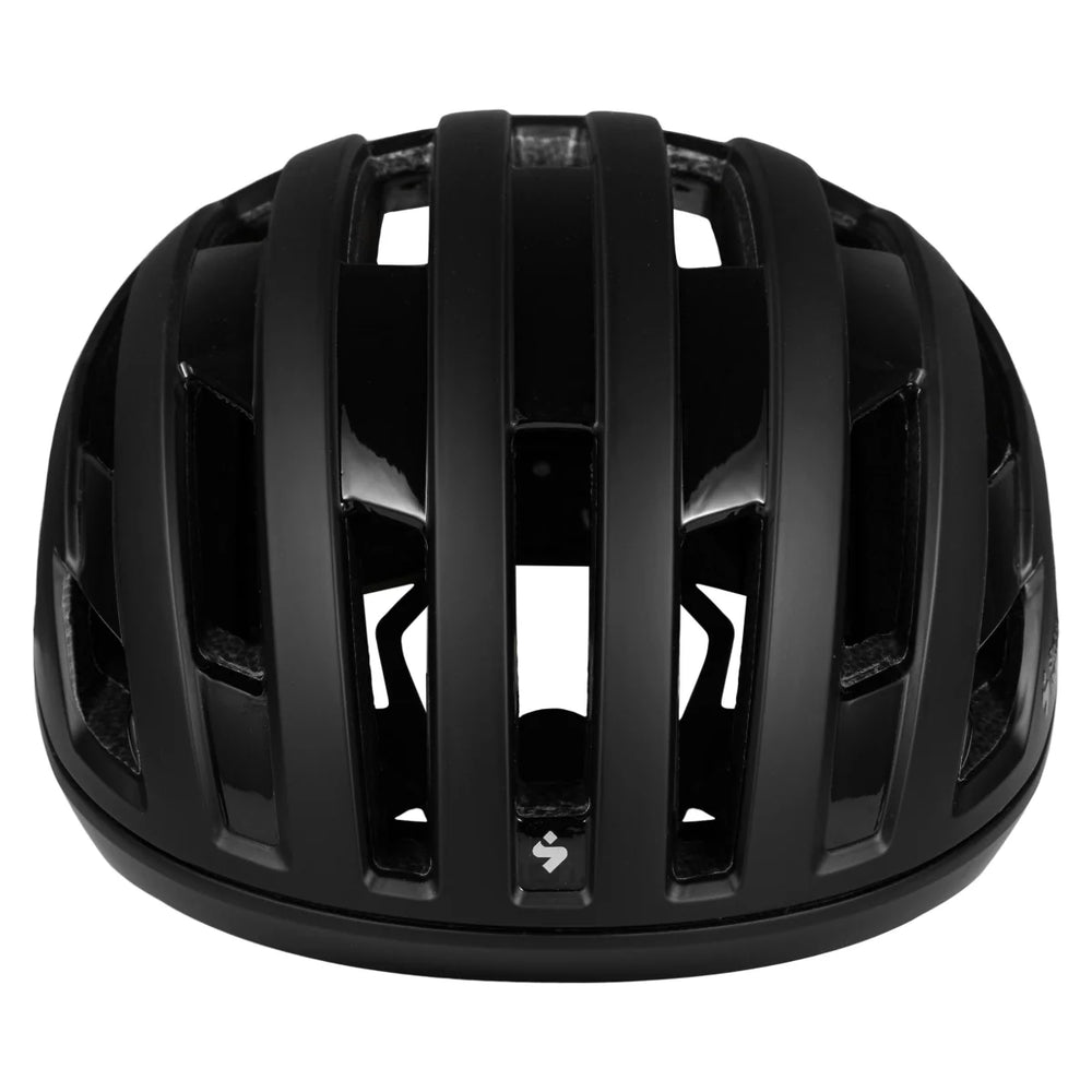 Black helmet with a white background