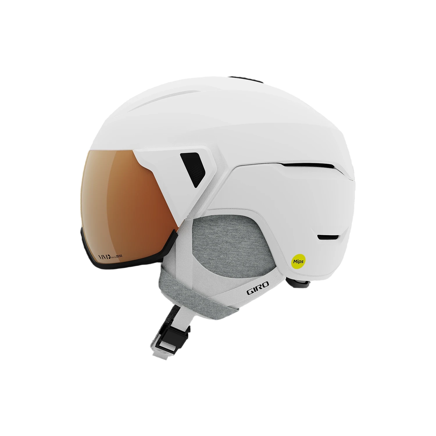 White Giro Aria Spherical ski and snowboard helmet with VIVID shield