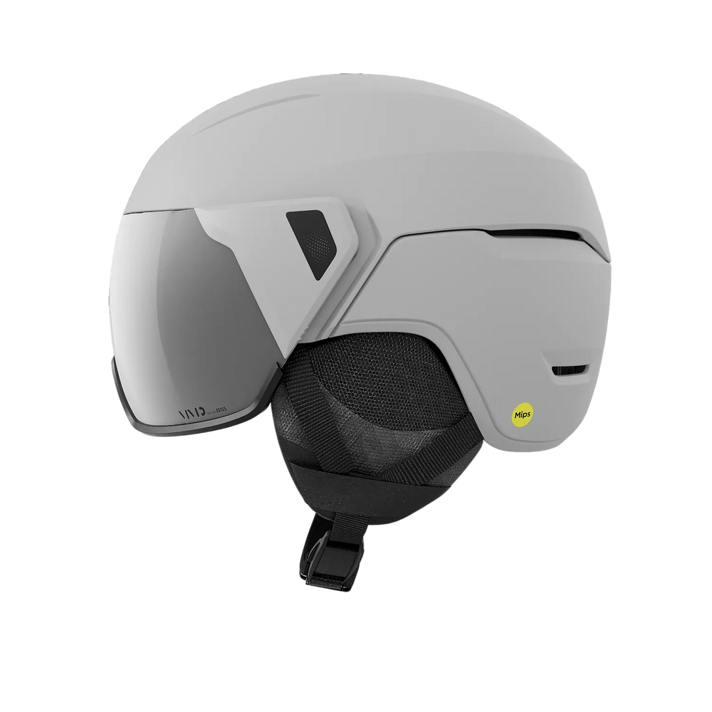 Side profile of Giro Orbit Spherical Helmet showing Vivid Onyx shield and fit adjustment