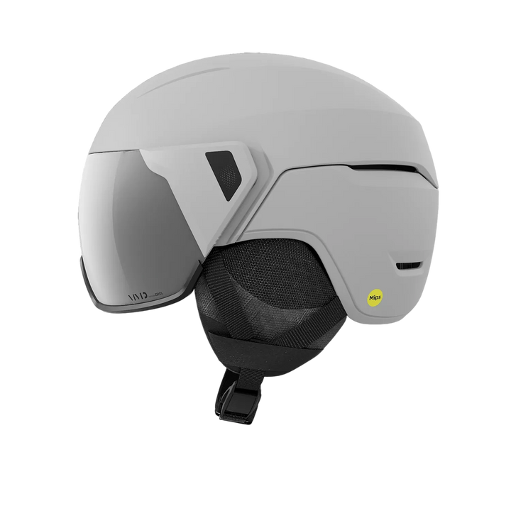 Side profile of Giro Orbit Spherical Helmet showing Vivid Onyx shield and fit adjustment