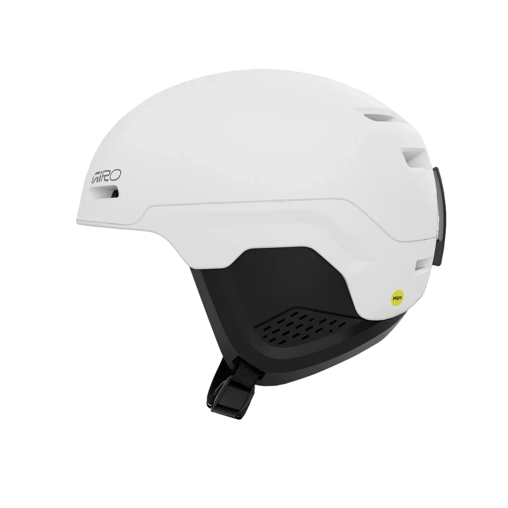 Side view of Giro Owen Spherical Helmet Matte White showing stealth vents and fit dial