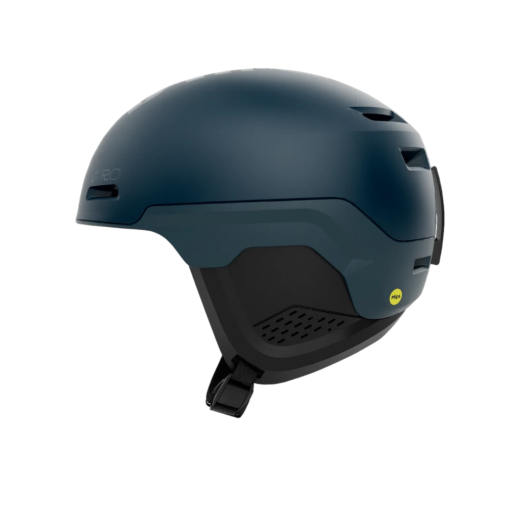 Side profile of Giro Owen Spherical Helmet POW Edition Dark Blue showing fit dial and vents