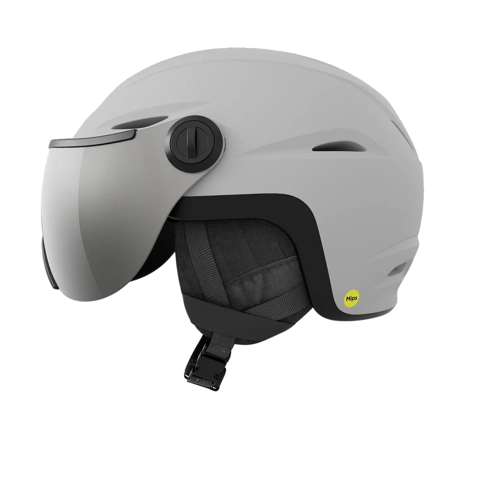 Matte Light Grey/Vivid Onyx Side view of Giro Vue MIPS VIVID Helmet Colour 1814 showing ventilation and fit dial.