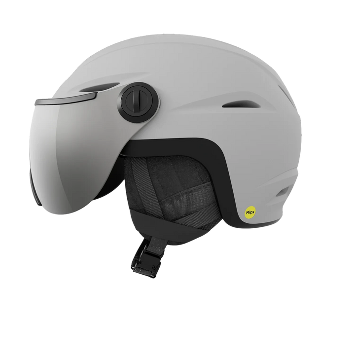 Matte Light Grey/Vivid Onyx Side view of Giro Vue MIPS VIVID Helmet Colour 1814 showing ventilation and fit dial.