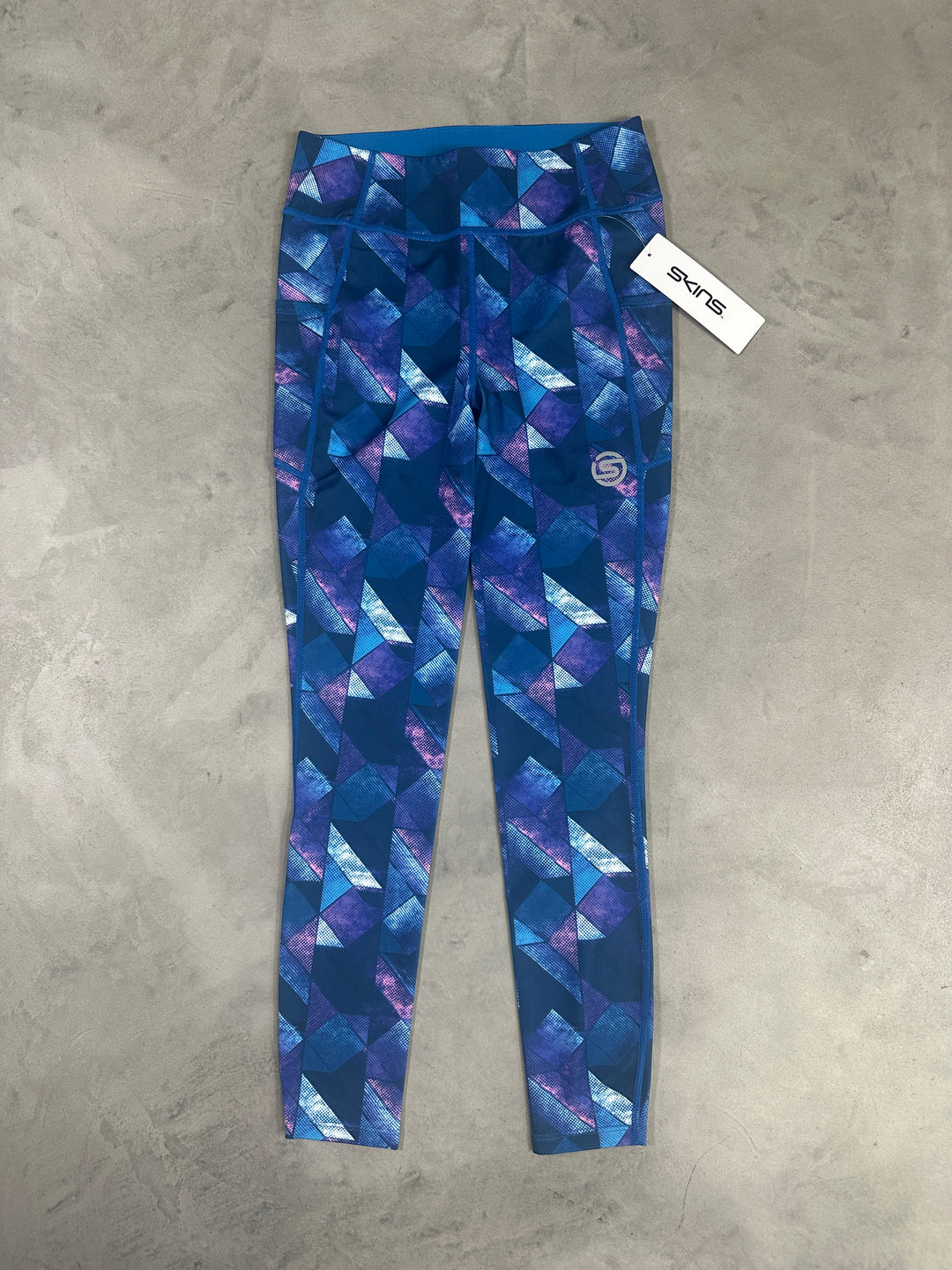 SKINS Series-3 Women’s Long Tights PKT 2.0 – Blue Mix Geo