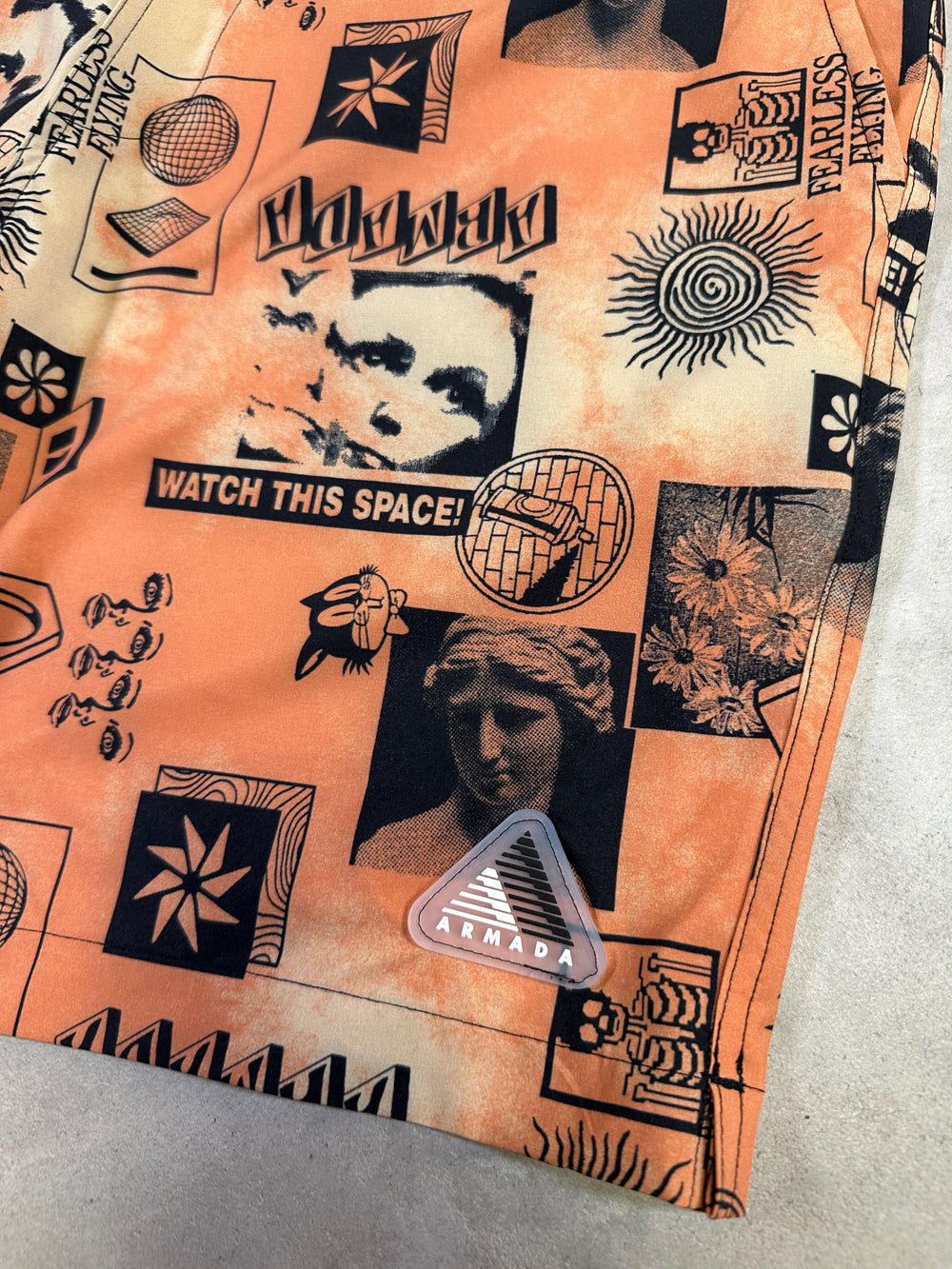 Armada Atillo men’s swim shorts with lightweight quick-drying fabric and elastic waistband. graphic close up