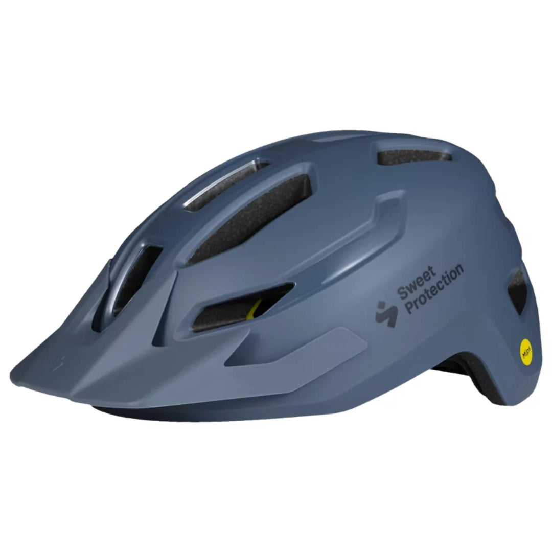 Blue helmet with Sweet Protection logo on a white background