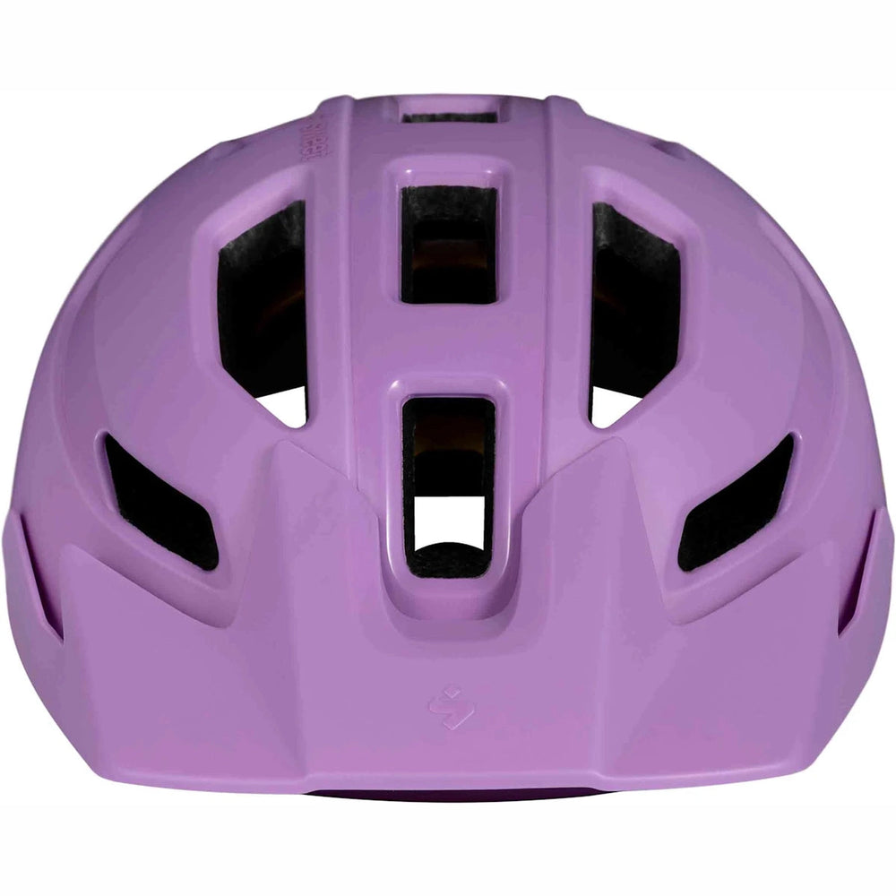 Purple helmet with ventilation holes on a white background