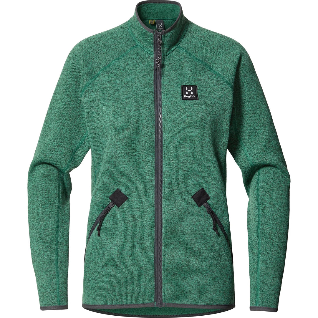 Green fleece jacket with a brand logo on a white background