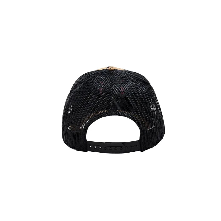 Back view of WATTS Tribe Cap Brown & Camouflage showing mesh ventilation and strap closure.