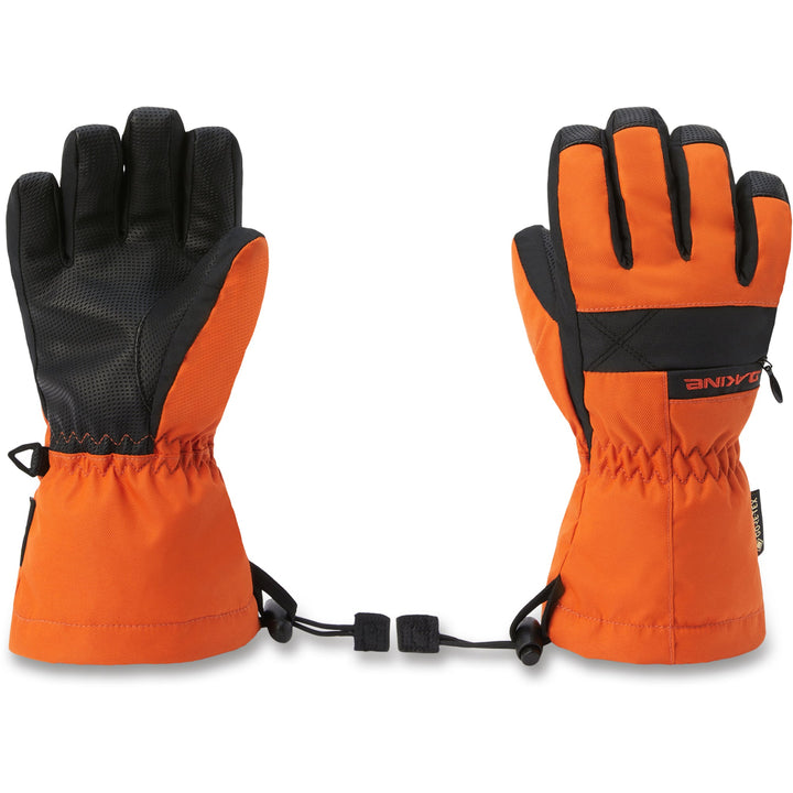 Orange and black gloves with brand logo on a white background