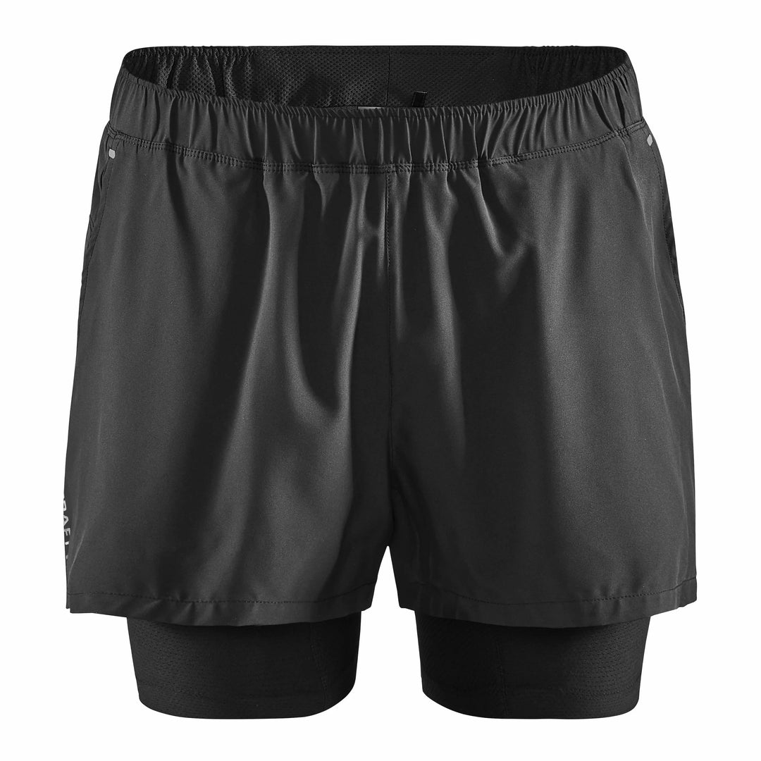 Craft ADV Essence 2-in-1 Shorts 2 Men Black M front view lightweight running shorts with inner tights