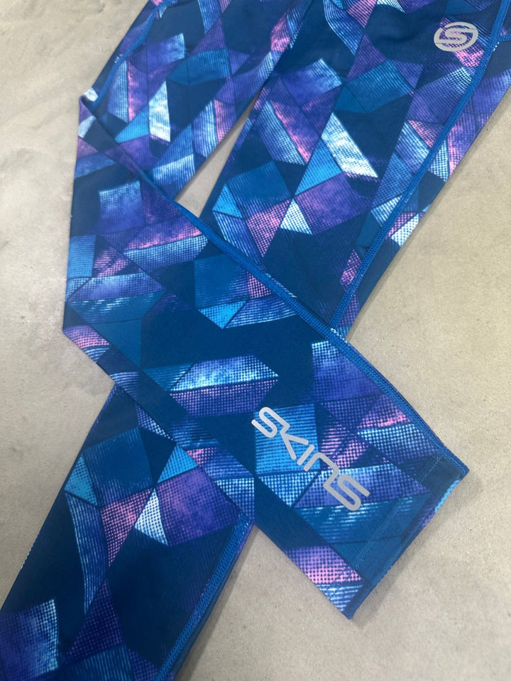 SKINS Series-3 Women’s Long Tights PKT 2.0 – Blue Mix Geo - SAMPLE DROP